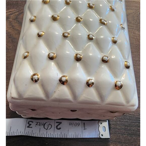 Arnel's Quilted Pattern White Gold Powder Box & Trinket Box Vanity Set - Picture 9 of 10